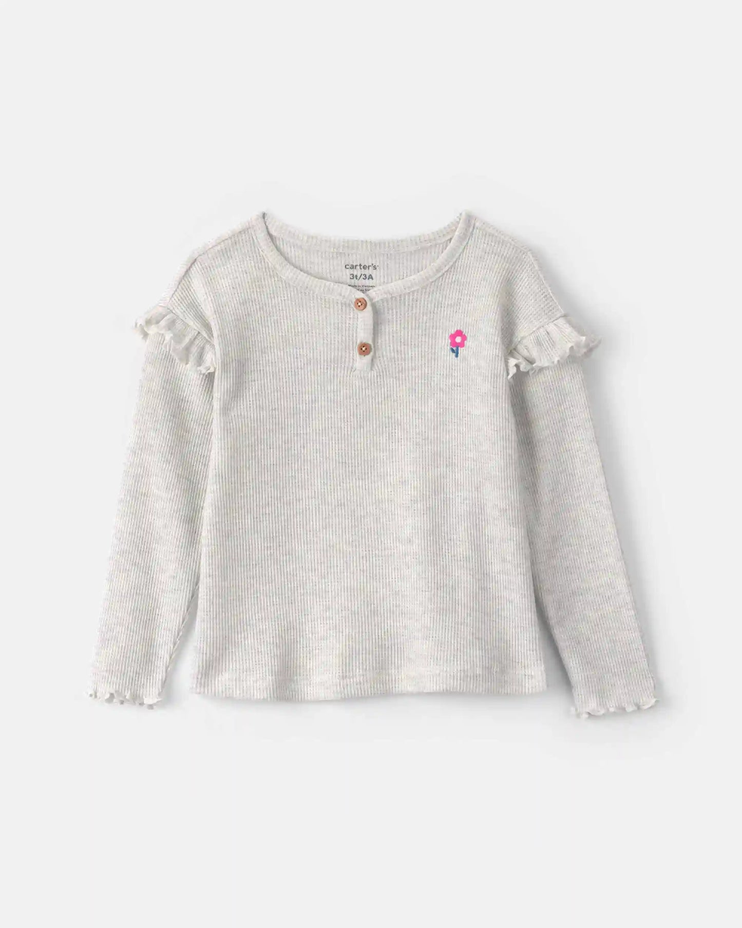 Toddler Girl Flower Thermal Long-Sleeve Top - Grey