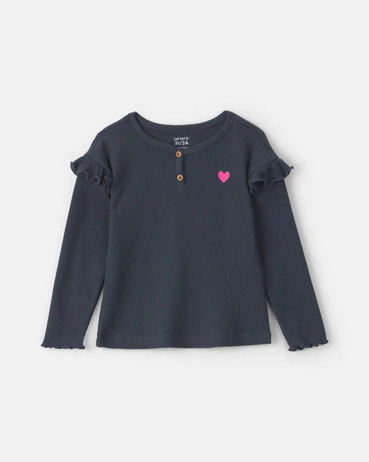 Toddler Girl Heart Thermal Long-Sleeve Top - Navy Blue