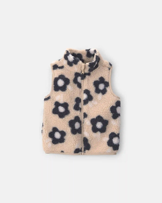 Toddler Girl Floral Teddy Fleece Vest - Brown/Black