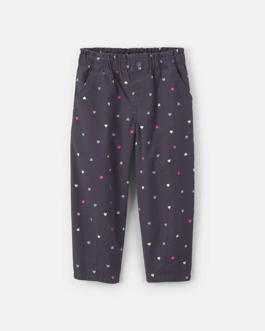 Toddler Girl Heart Twill Pull-On Pants - Black