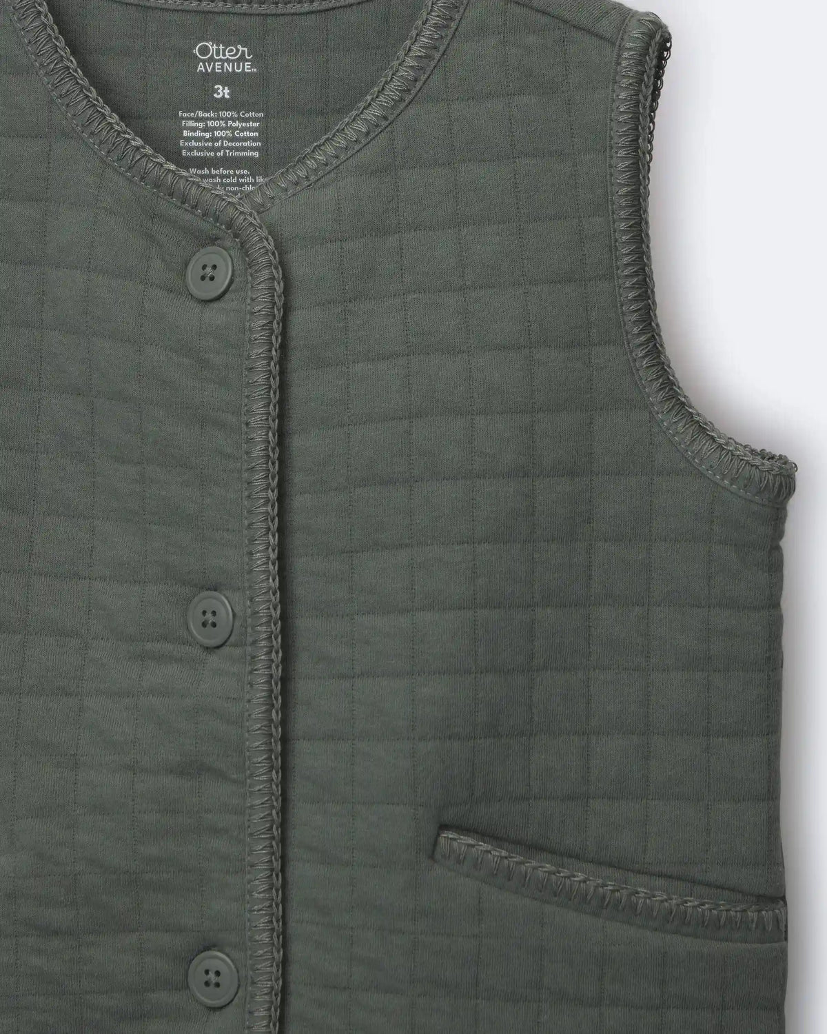 Toddler Girl Quilted Vest - Olive