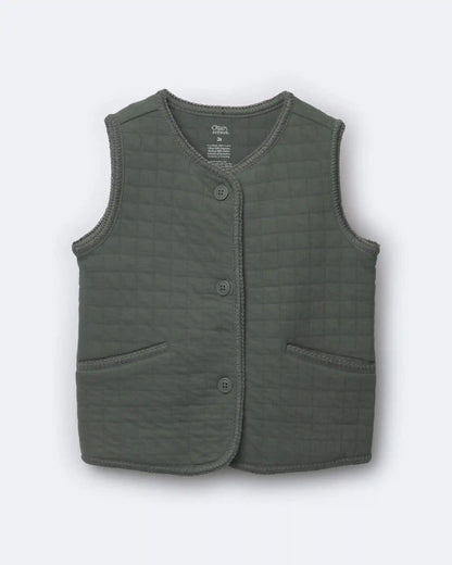 Toddler Girl Quilted Vest - Olive