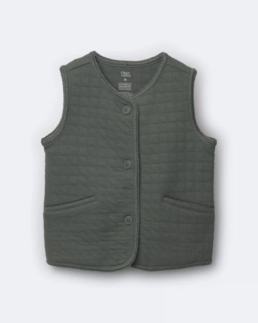 Toddler Girl Quilted Vest - Olive