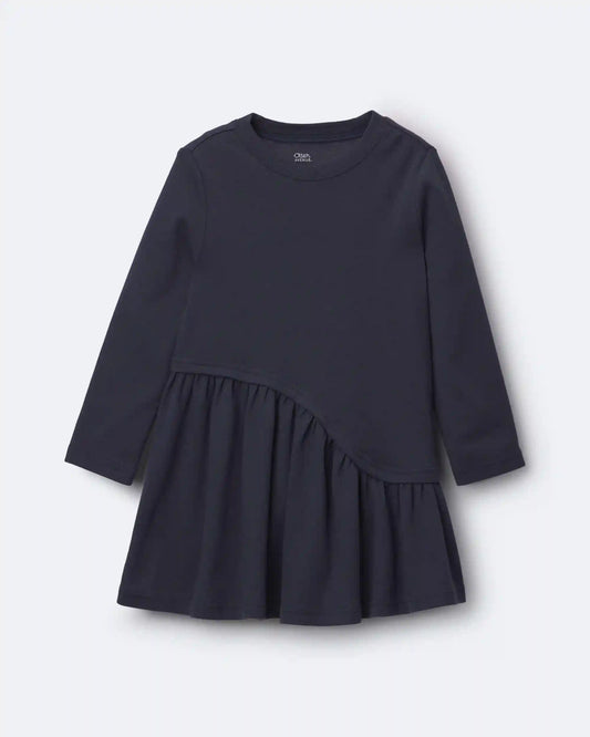 Toddler Girl Ribbed Long-Sleeve Asymmetrical Dress - Navy