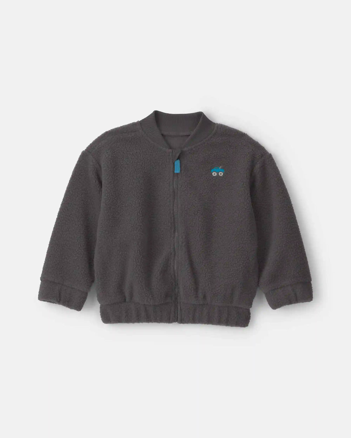 Toddler Boy Monster Truck Teddy Fleece Zip-Up Jacket - Charcoal Grey
