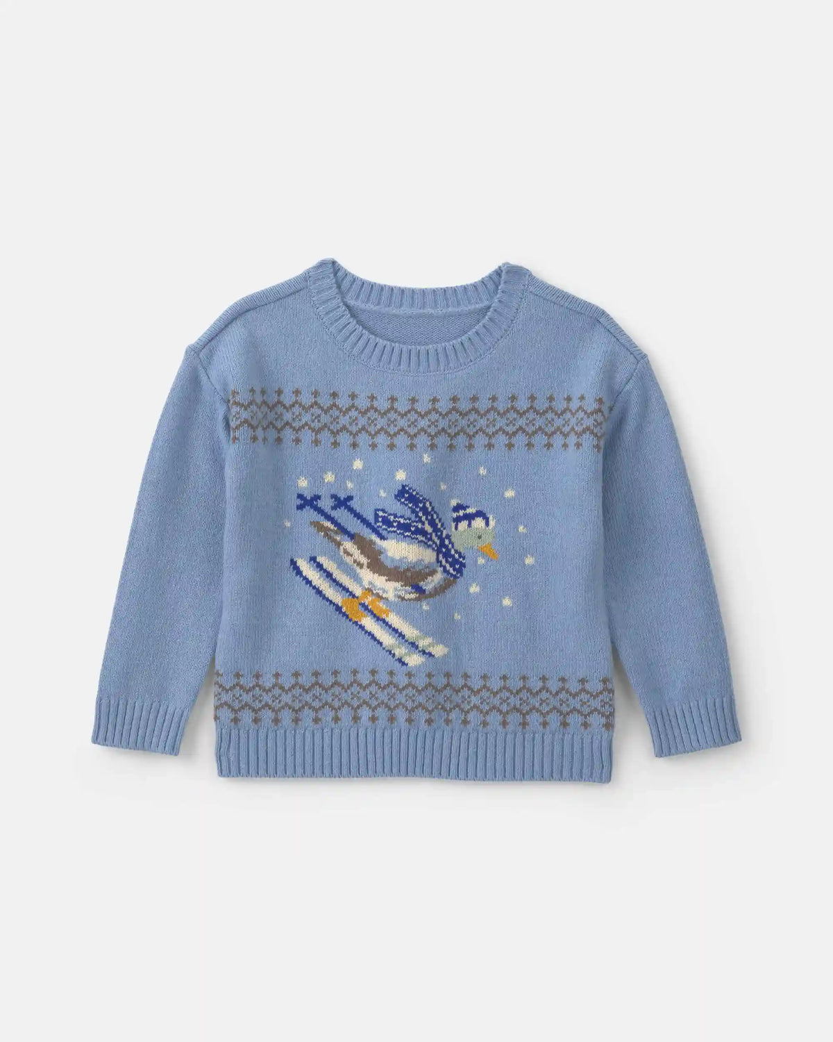 Toddler Boy Duck Skiing Fair Isle Sweater - Blue