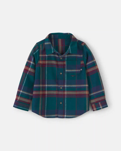 Toddler Boy Plaid Flannel Button-Down Shirt - Green/Blue/Brown