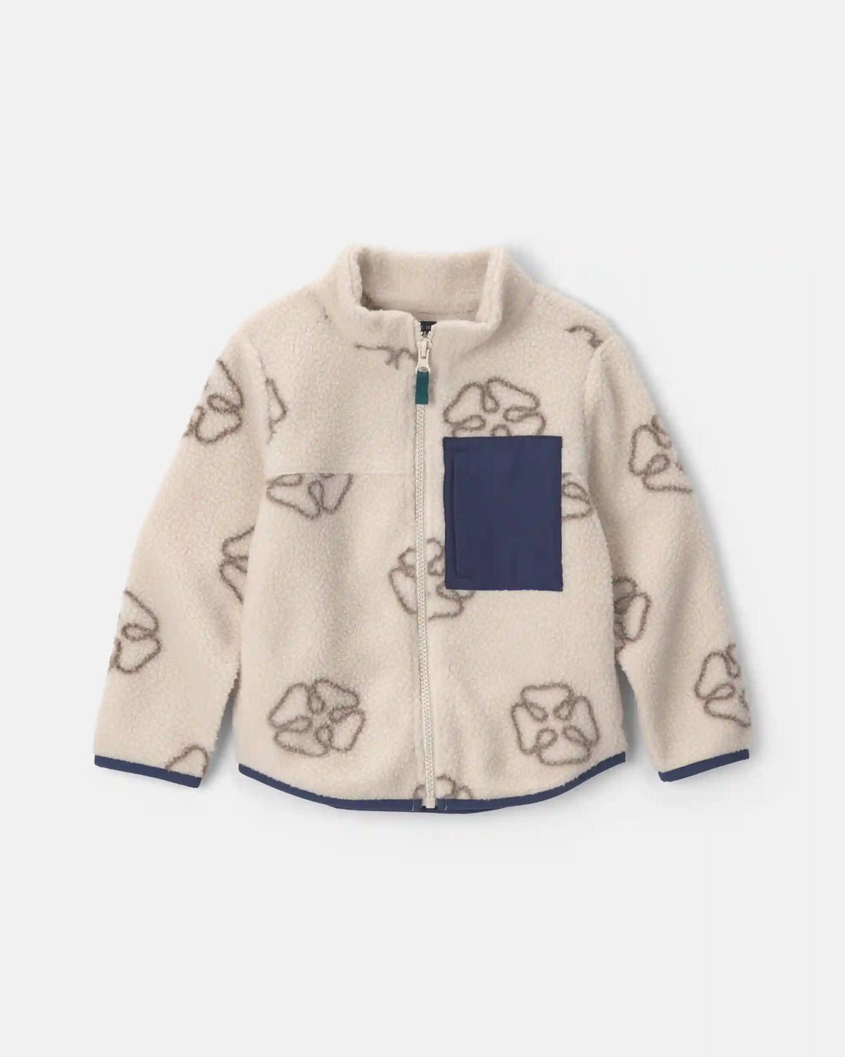 Toddler Boy Logo Fleece Zip-Up Jacket - Cream/Navy Blue