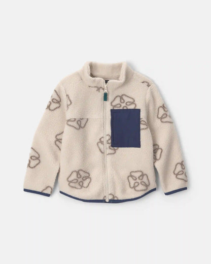 Toddler Boy Logo Fleece Zip-Up Jacket - Cream/Navy Blue