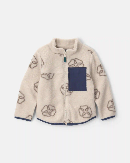 Toddler Boy Logo Fleece Zip-Up Jacket - Cream/Navy Blue