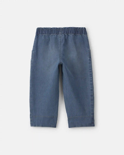 Toddler Girl Acid Wash Denim Baggy Cuffed Flower Jeans - Blue/Pink