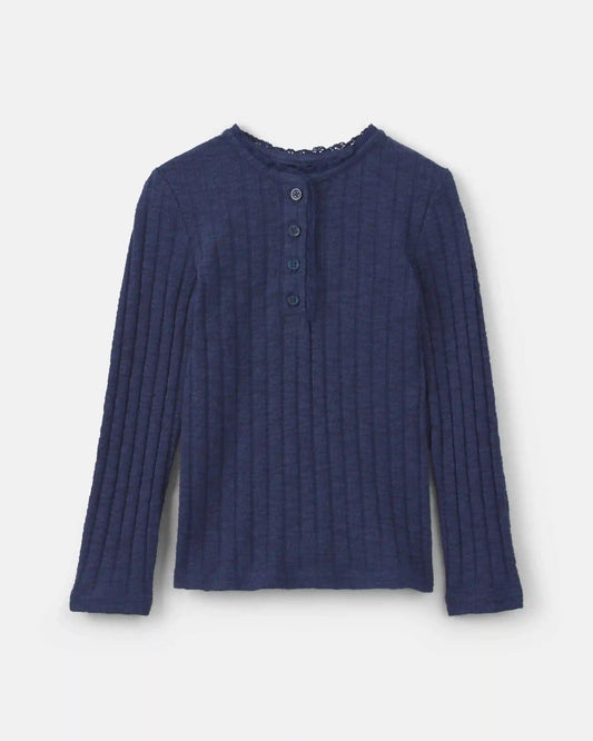Toddler Girl Ribbed Long-Sleeve Henley T-Shirt - Navy Blue