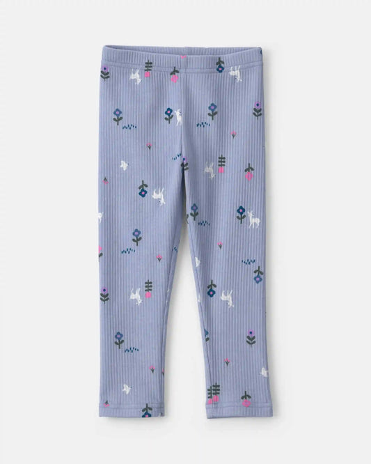 Toddler Girl Deer Floral Pull-On Stretch Leggings - Blue