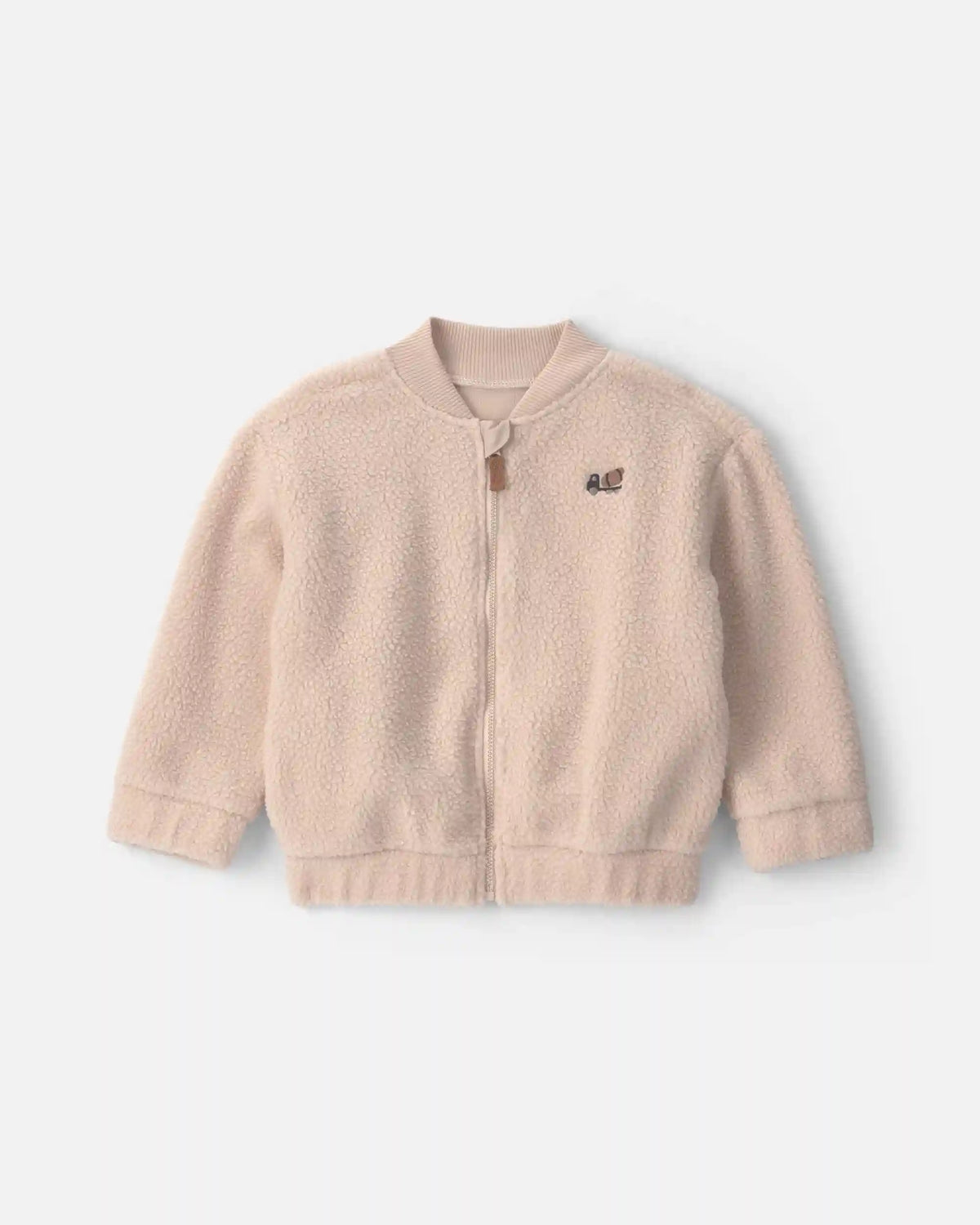 Toddler Boy Truck Teddy Fleece Zip-Up Jacket - Cream