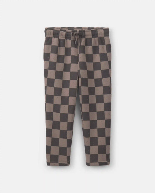 Toddler Boy Checkered Flag Fleece Joggers - Brown