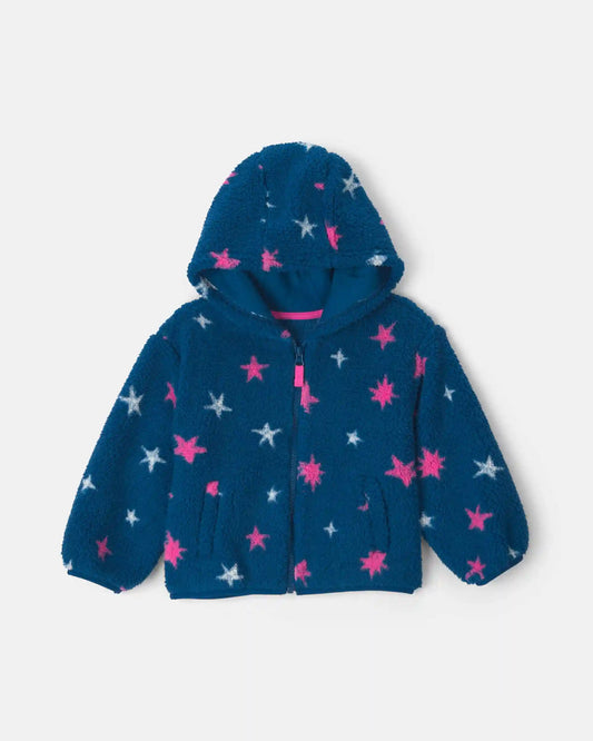 Toddler Girl Star Teddy Fleece Zip-Up Hoodie - Blue