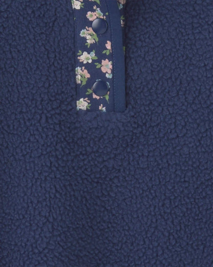 Toddler Boy Floral Fleece Pullover - Navy Blue