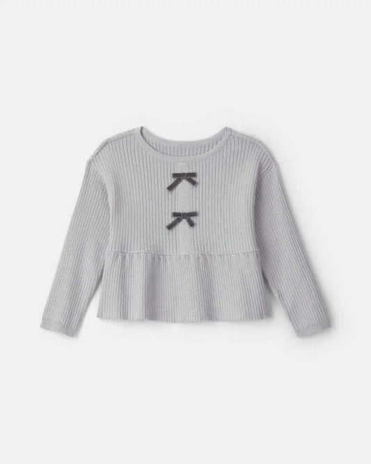 Toddler Girl Bow Long-Sleeve Sweater - Grey