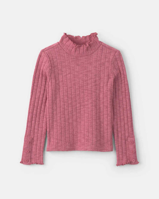 Toddler Girl Long-Sleeve Ribbed Mock-Neck Top - Pink