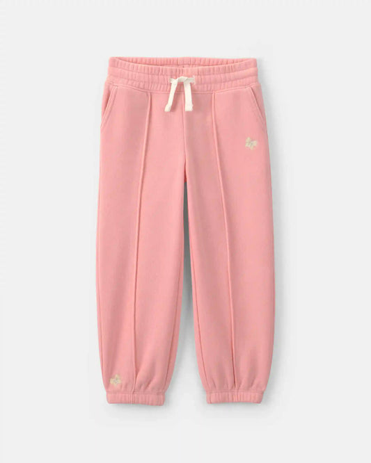 Toddler Girl Flower Fleece Pull-On Pants - Coral