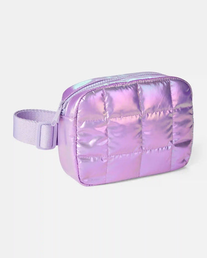 Girls Quilted Shiny Sling Bag - Purple