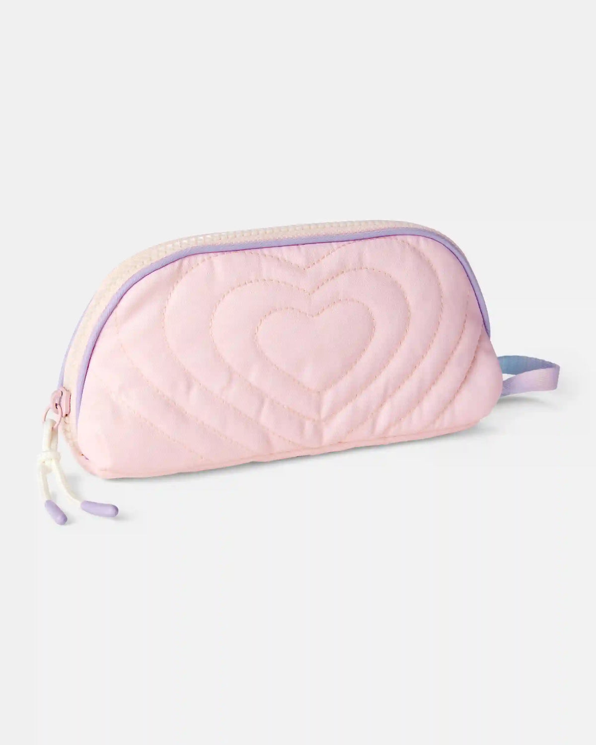 Girls Stitched Hearts Zip-Up Pencil Case - Pink