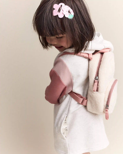 Heart Sherpa Backpack - Cream/Pink