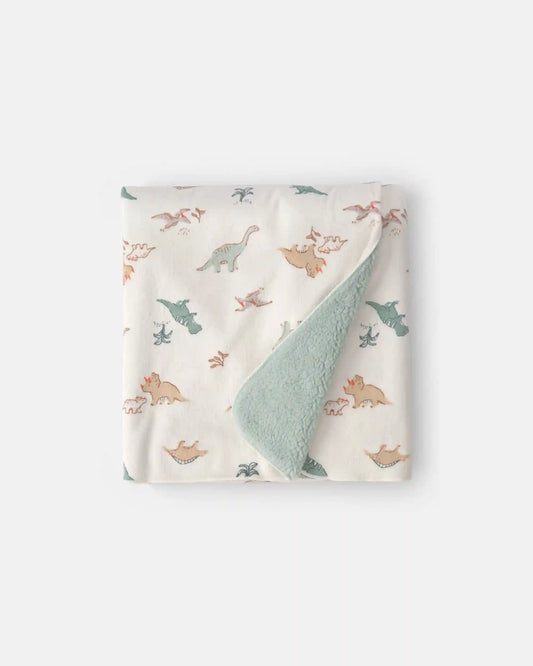 Baby Boy Dinosaur Plush Blanket - Green/Ivory