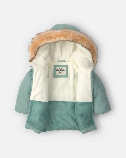 Baby Girl Hooded Heavyweight Winter Jacket - Olive