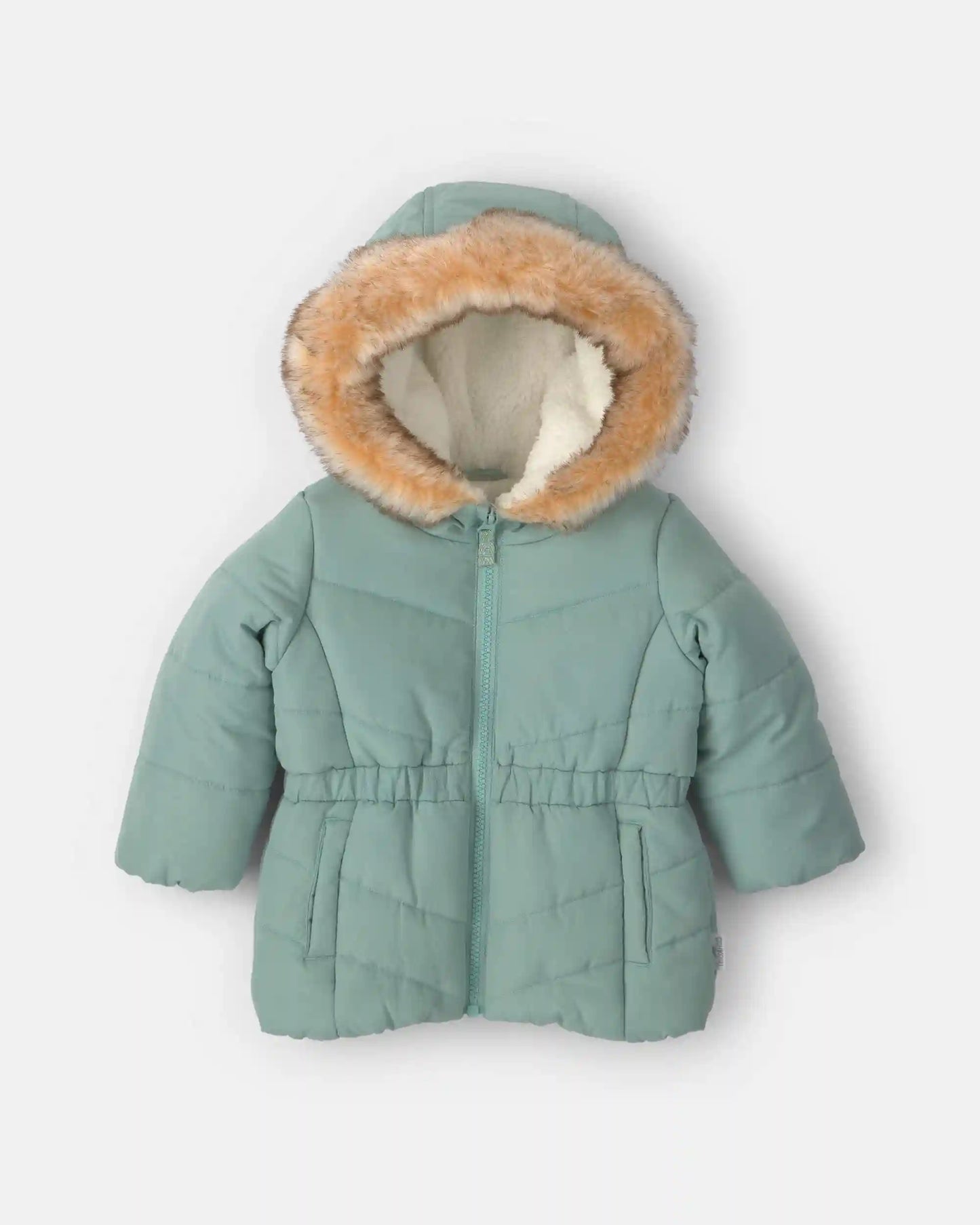 Baby Girl Hooded Heavyweight Winter Jacket - Olive