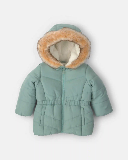 Baby Girl Hooded Heavyweight Winter Jacket - Olive