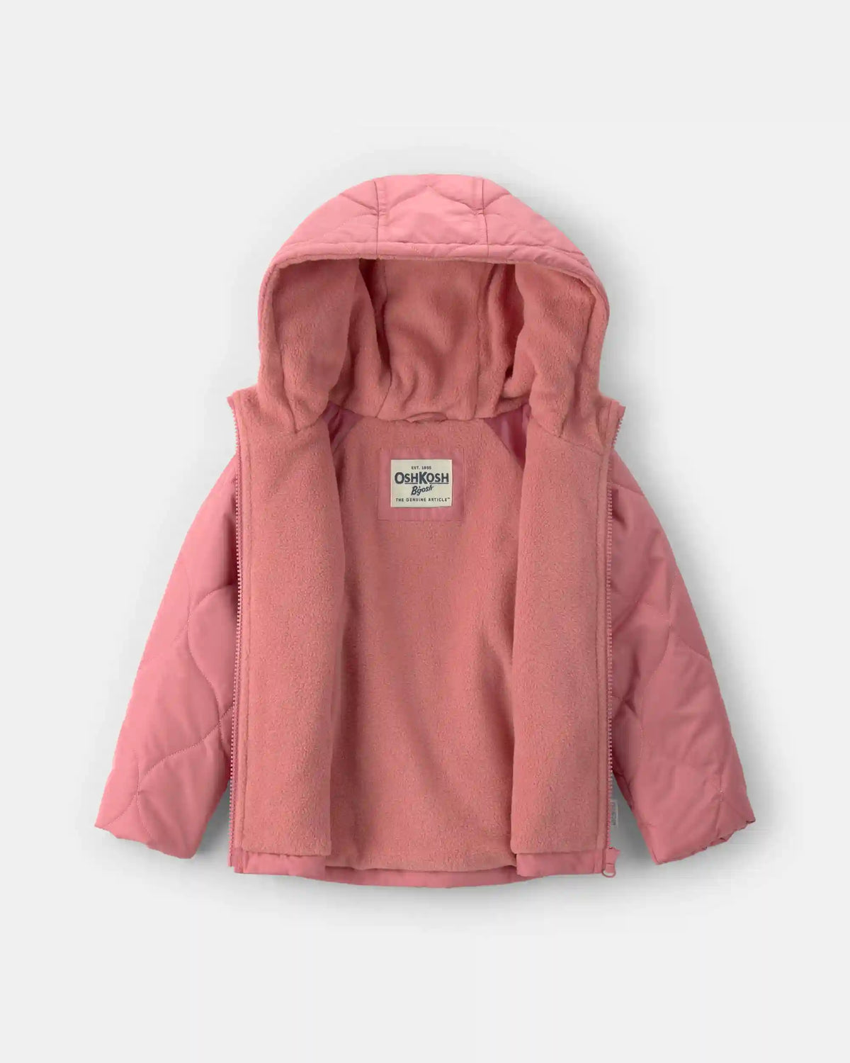Toddler Girl Hooded Midweight Quilted Jacket - Pink