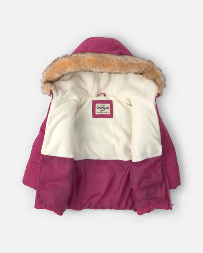 Toddler Girl Hooded Heavyweight Winter Jacket - Burgundy