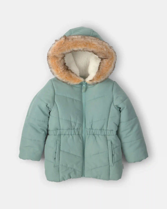 Toddler Girl Hooded Heavyweight Winter Jacket - Olive Green