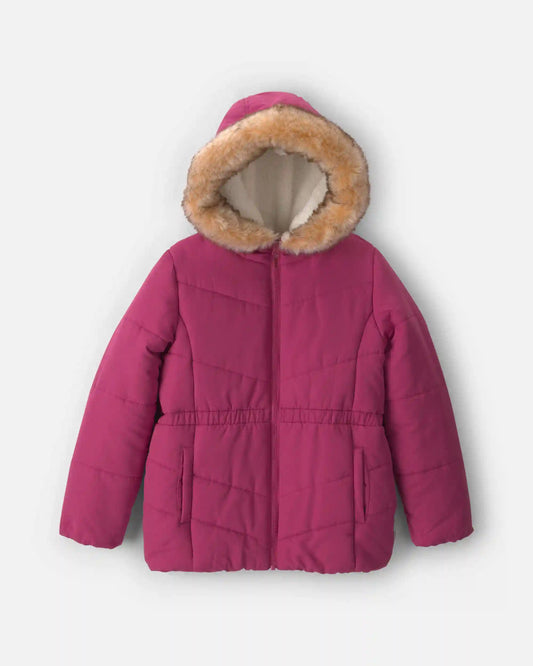 Girls Hooded Heavyweight Winter Jacket - Burgundy