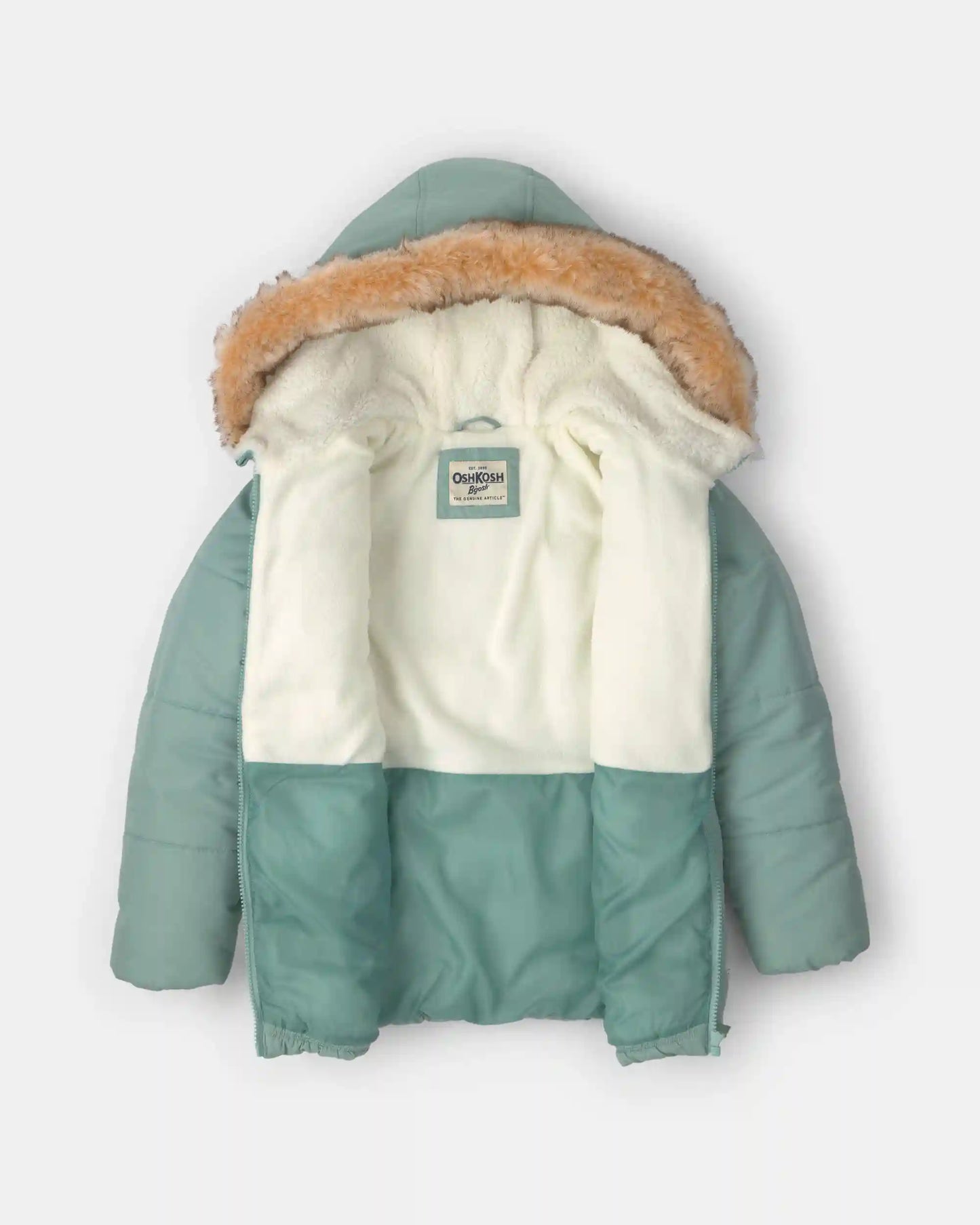 Girls Hooded Heavyweight Winter Jacket - Olive Green