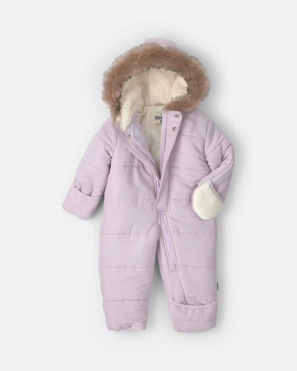Baby Girl 1-Piece Hooded Pram Snowsuit - Purple