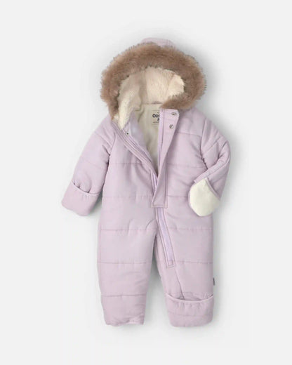 Baby Girl 1-Piece Hooded Pram Snowsuit - Purple