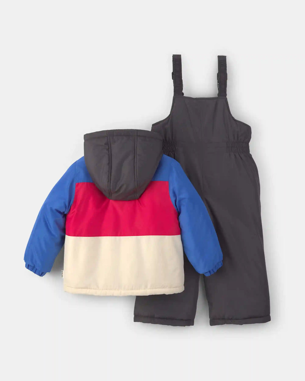 Toddler Boy 2-Piece Color Block Hooded Snowsuit Jacket & Bib Set - Blue/Red