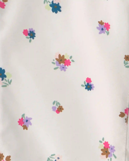 Girls Floral Hooded Midweight Winter Jacket - Cream
