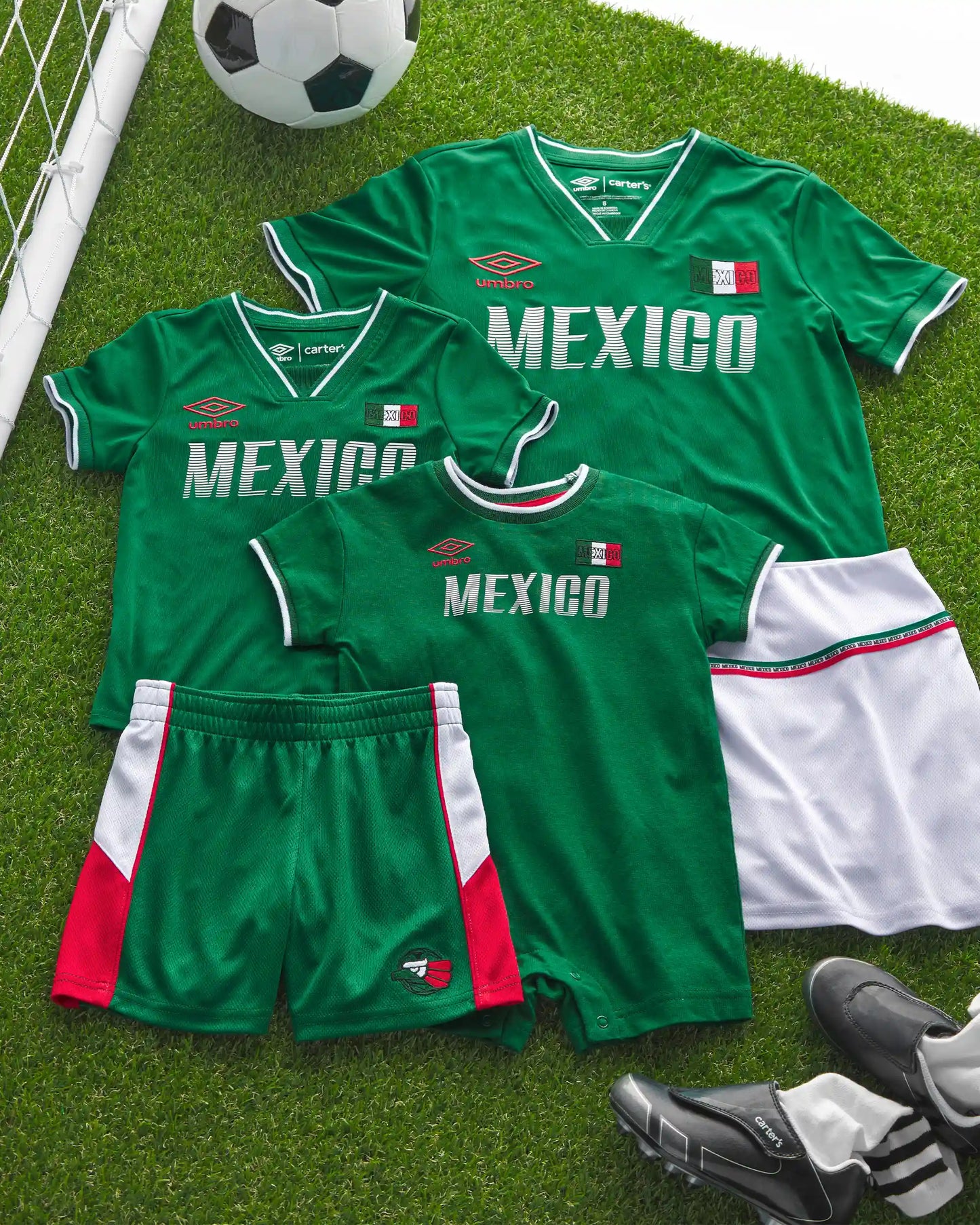 Kids Umbro Mexico Mesh Soccer Shorts - Green/White/Red