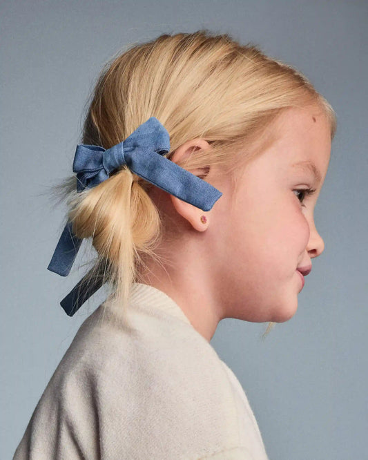 Toddler Girl 2-Pack Bow Hair Clips in Chambray - Blue