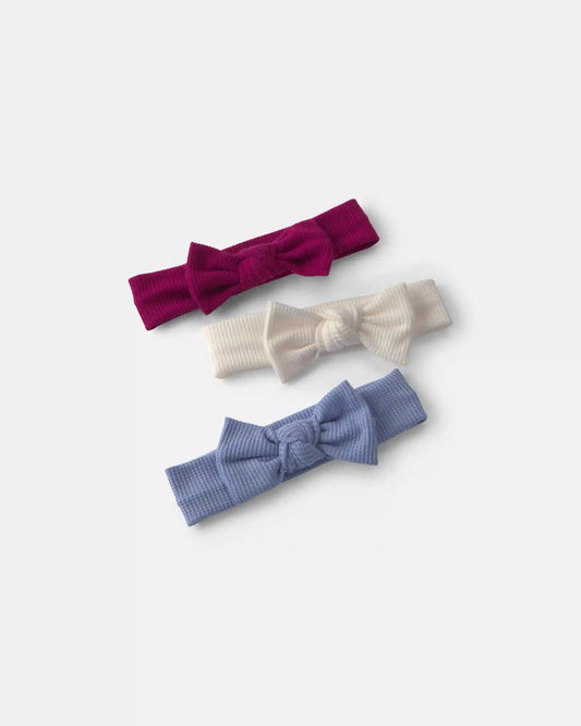 Baby Girl 3-Pack Bow Headwraps - Pink/Cream/Blue