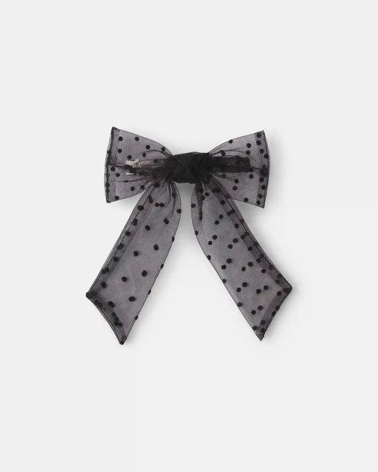 Toddler Girl Sheer Dot Bow Hair Clip - Black