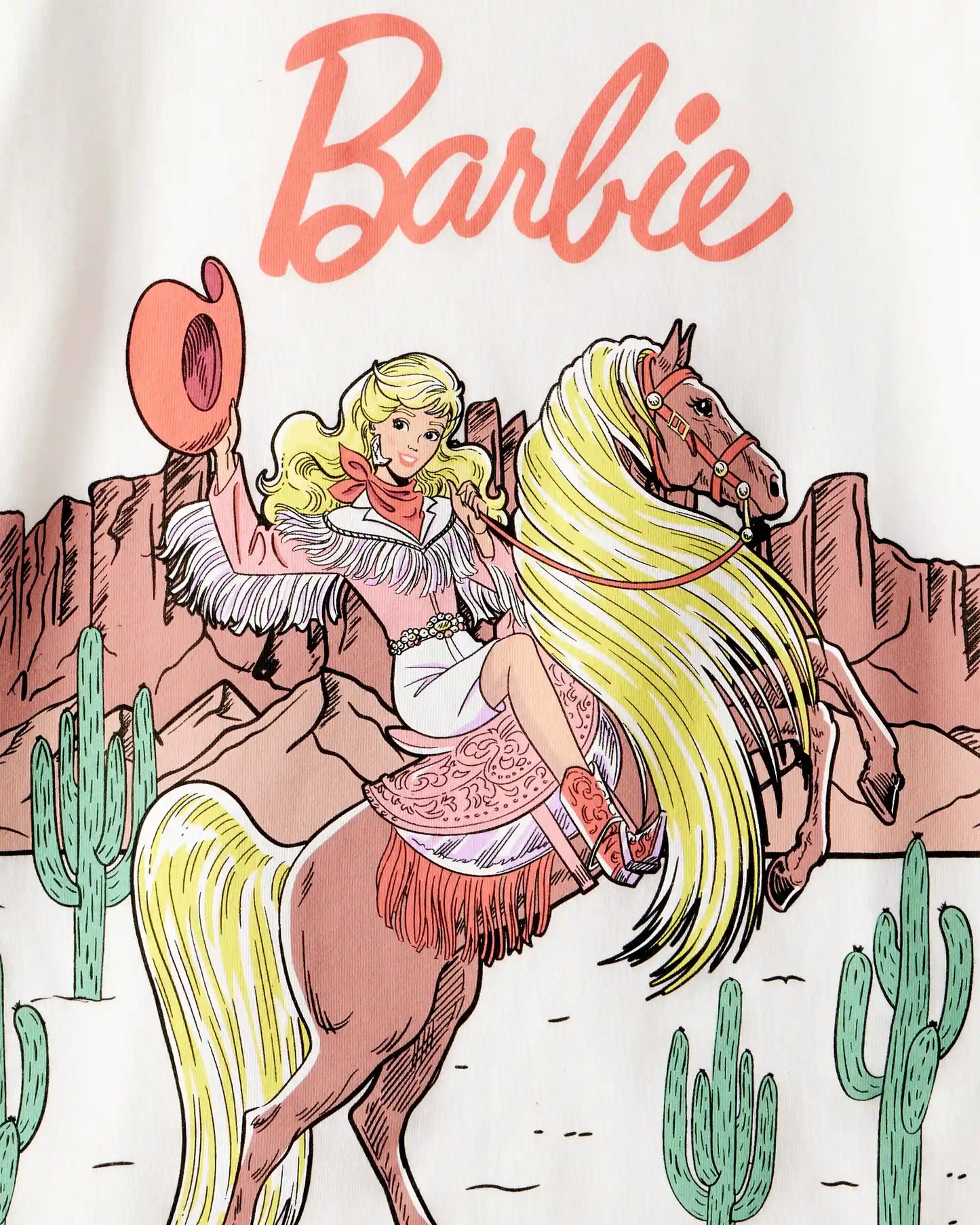 Girls Mattel Barbie Western Cowgirl Short-Sleeve Graphic Tee - White